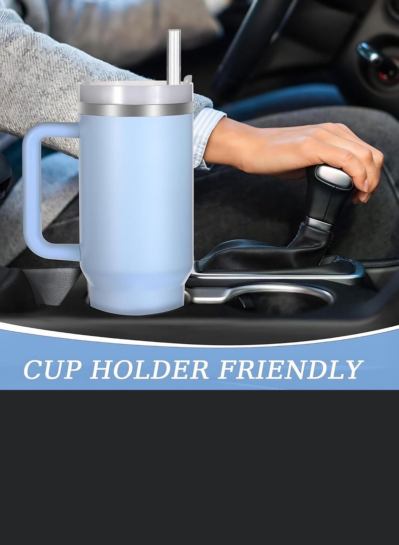 Tyeso 30 oz Tumbler with Handle, Straw and Lid - Leak Resistant Insulated Stainless Steel Water Bottle, Car Cup Holder Friendly Travel Coffee Mug (Light Blue) - Image 5