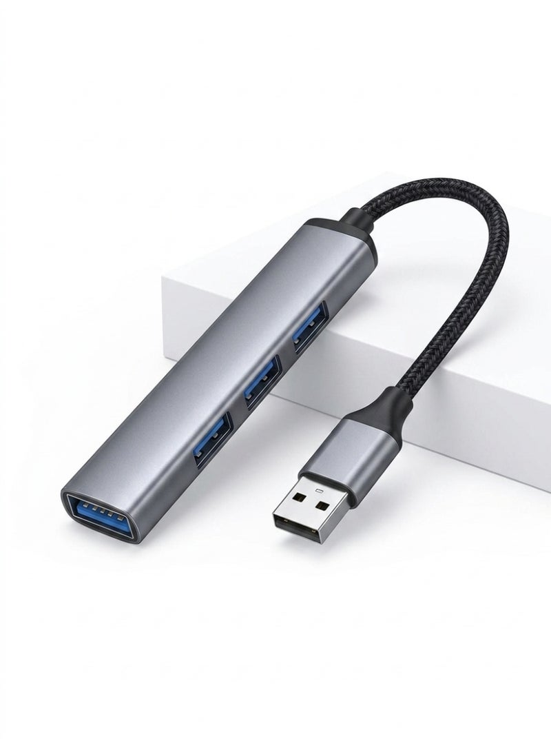 ماى سوق موزع منافذ USB بـ 4 منافذ عالي السرعة من الألومنيوم - كمبيوتر ولاب توب - رمادي - Image 1