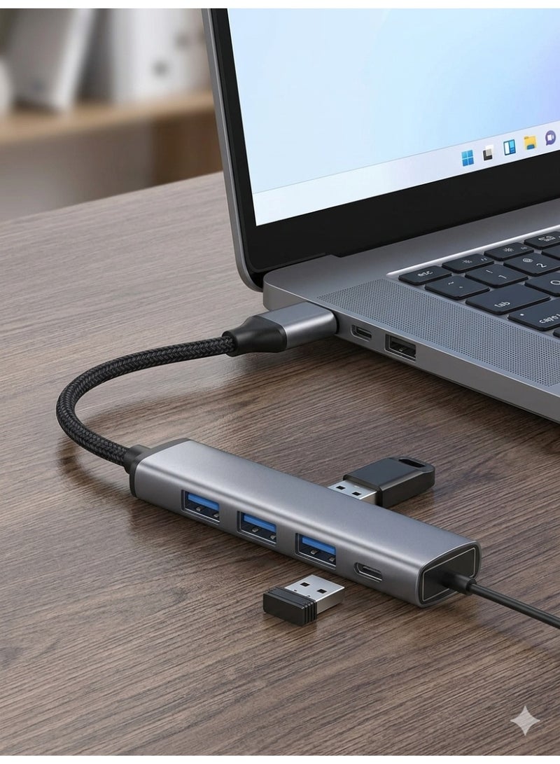 ماى سوق موزع منافذ USB بـ 4 منافذ عالي السرعة من الألومنيوم - كمبيوتر ولاب توب - رمادي - Image 2