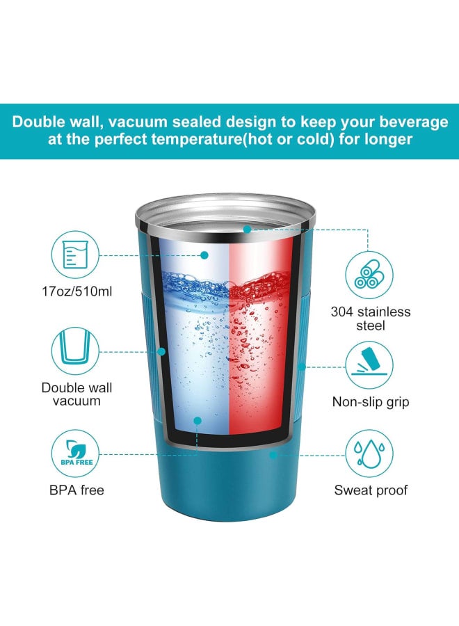 Travel Mug Reusable Insulated Coffee Cups Vacuum Insulation Stainless Steel Thermal Tumbler for Hot Cold Drinks (Blue, 510ml) - Image 4