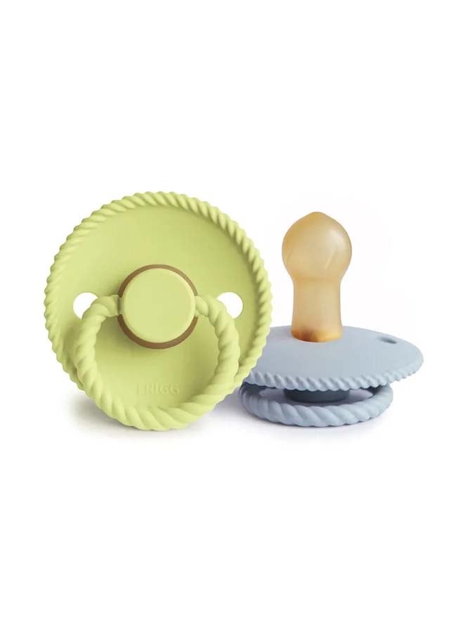 FRIGG لهاية FRIGG من اللاتكس بحبل للأطفال 0-6 أشهر 2-Pack شاي أخضر/أزرق باودر - الحجم 1 - Image 1