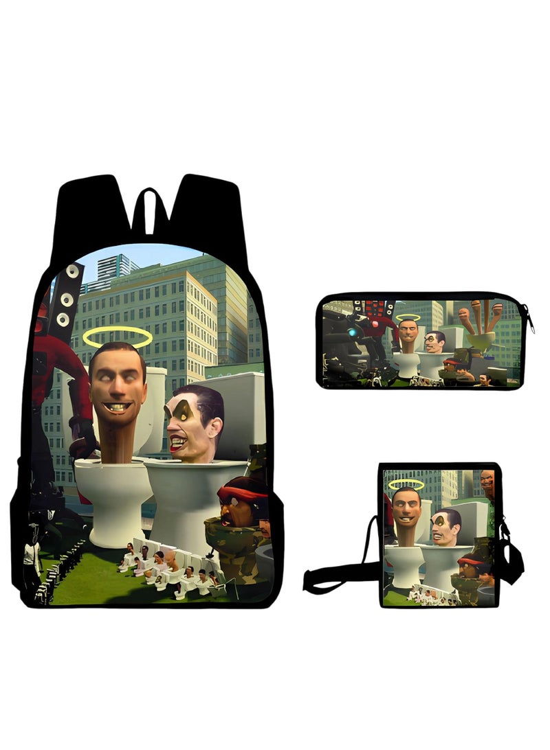 3 Pcs Skibidi Toilet  School Bag Satchel Pencil Case Animated Game Skibidi Toilet Man Gifts For Kids TV Man Toilet Man Titan Man - Image 1
