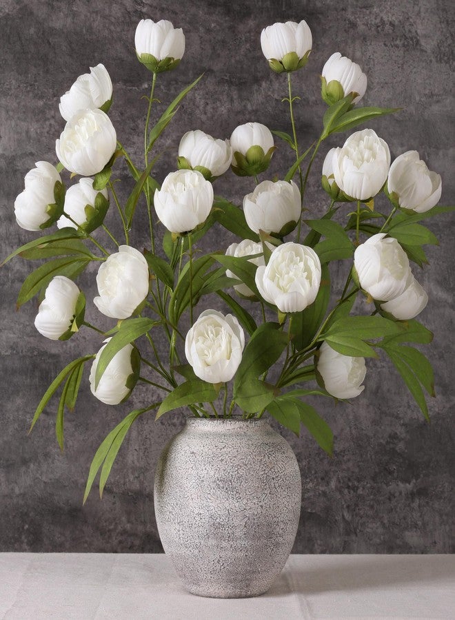 florisso 6 Pcs 27" Faux Silk Artificial Peony Flowers, Fake Peony Branches for Vase DIY Bouquet Centerpieces Wedding Shower Decorations, White - Image 1