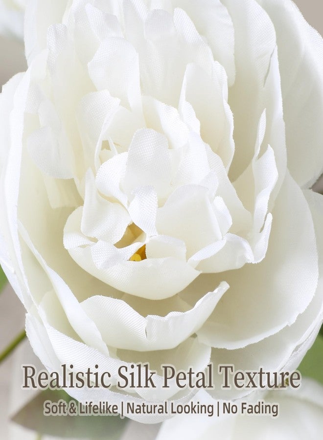 florisso 6 Pcs 27" Faux Silk Artificial Peony Flowers, Fake Peony Branches for Vase DIY Bouquet Centerpieces Wedding Shower Decorations, White - Image 2