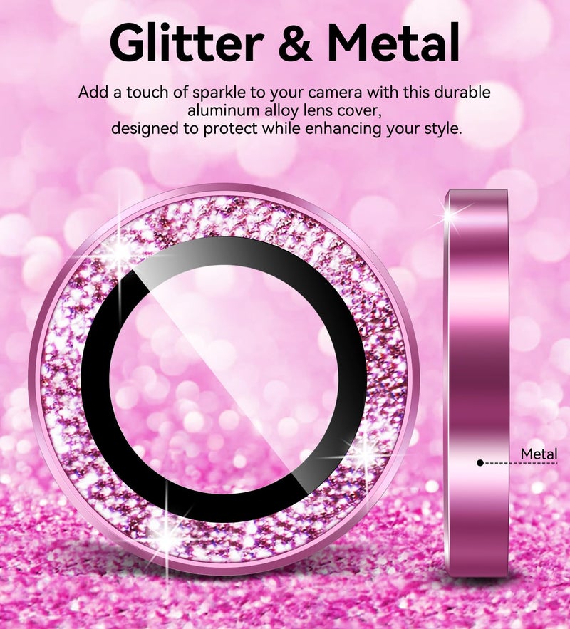 Matekxy Glitter Camera Lens Protector for iPhone-16 Plus - for iPhone 16 9H Anti-Scratch Tempered Glass with Aluminum Edging, Cute Girly Metal Individual Bling Ring Cover for Women by Matekxy, Pink - Image 3