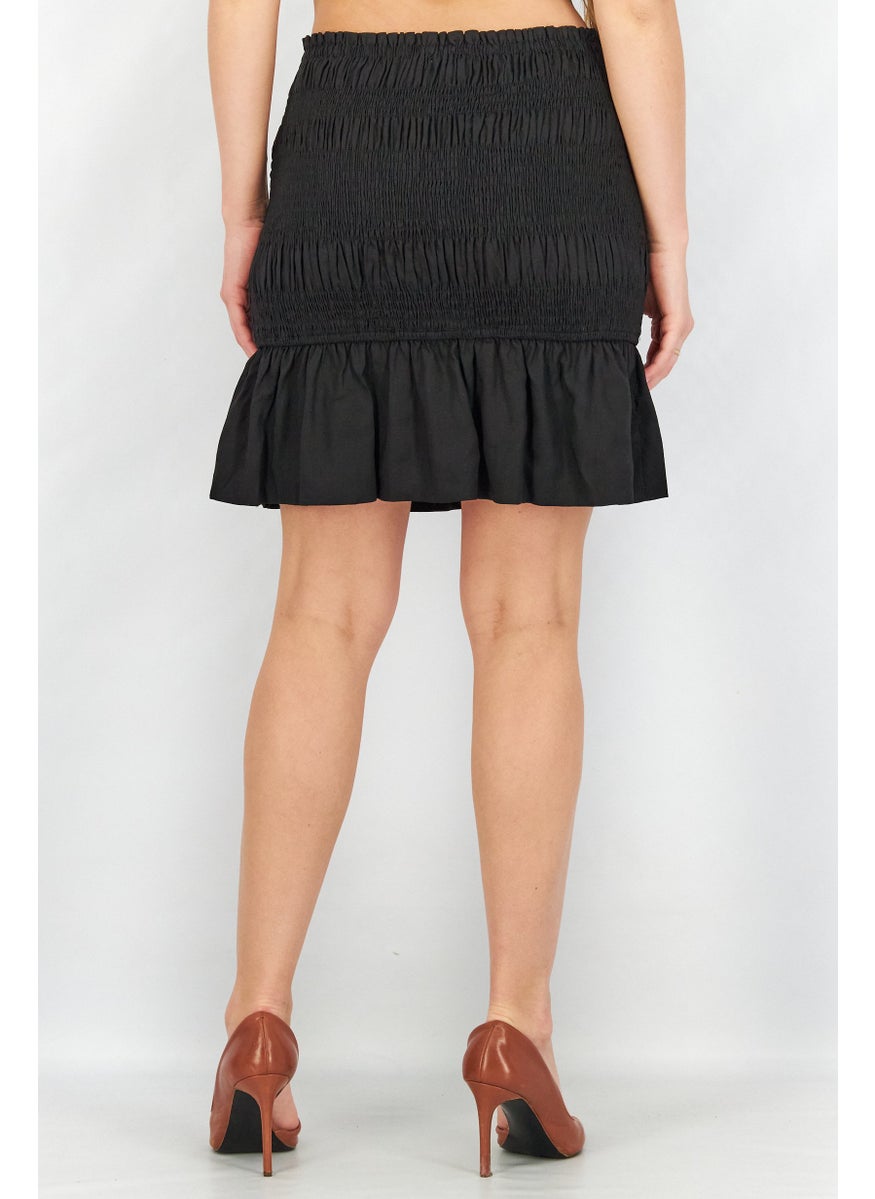 Women Textured Smocked Mini Skirt, Black - pzsku/ZB86B4BB8BDEC04FA8967Z/45/_/1739801860/dfcacc49-6138-451e-8e99-453520a54460