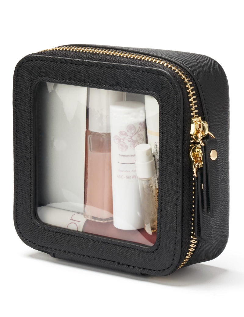 Transparent cosmetic bag and women's dressing change device, transparent powder brush bag with zipper, C/Rosa-2, mini, mini cosmetic bag - Image 1