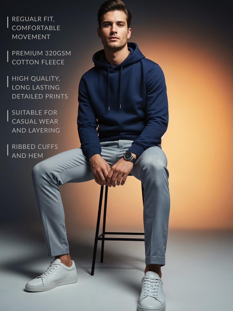 ADRO Hustle Hard Stay Wild Hoodie for Men | 320 GSM Cotton-Poly Fleece | Soft Feel, Skin-Friendly Printed Graphic Sweatshirt with Kangaroo Pocket & Drawstring Hood – Navy Blue | H25-STYD-NB-XL - Image 5