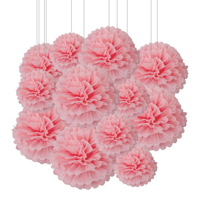 Aimto 12pcs Light Pink Paper Pom Poms Decorations for Party Ceiling Wall Hanging Tissue Flowers Decorations - 1 Color of 12 Inch, 10 Inch - Image 5