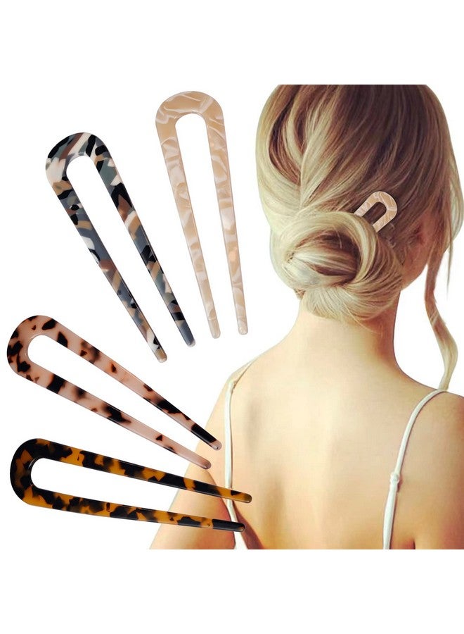 FRDTLUTHW 4.3Inch U Shaped Hair Fork Acetate Tortoiseshell French Hair Pin Colored 2 Prong Bun Hair Sticks For Women Girls(Pack Of 4) - Image 1