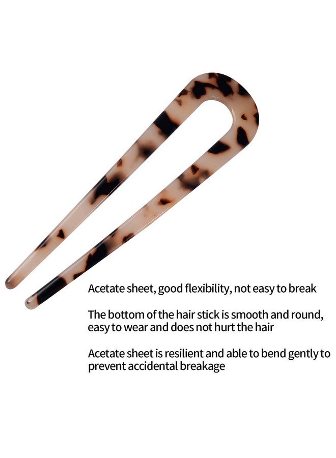 FRDTLUTHW 4.3Inch U Shaped Hair Fork Acetate Tortoiseshell French Hair Pin Colored 2 Prong Bun Hair Sticks For Women Girls(Pack Of 4) - Image 3