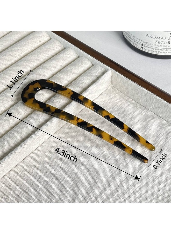 FRDTLUTHW 4.3Inch U Shaped Hair Fork Acetate Tortoiseshell French Hair Pin Colored 2 Prong Bun Hair Sticks For Women Girls(Pack Of 4) - Image 2