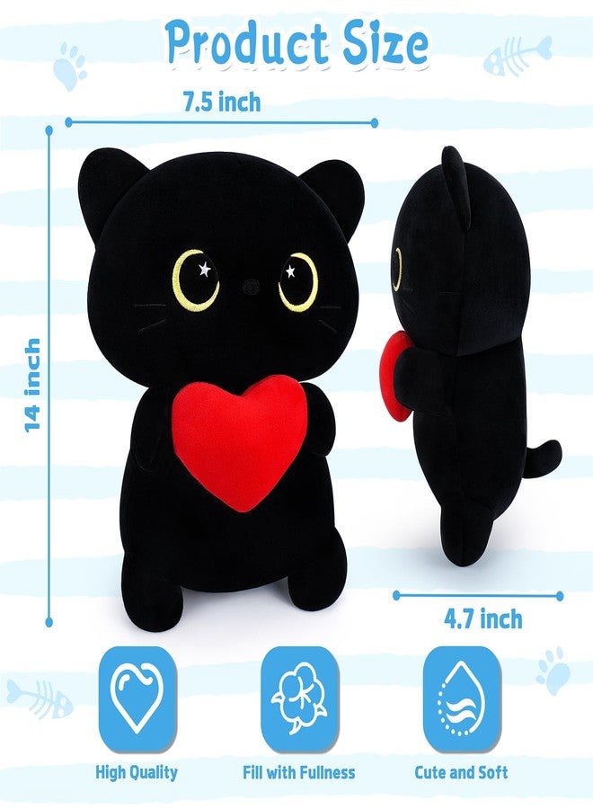 Achwishap Black Cat Plush,Cute Cat Stuffed Animal-14” Kawaii Black Cat Plush Toys Birthday Gifts for Girls Boys Adults,Cute Plushies Soft Kitten Plushie Cuddle Pillow for Kids,Red Love Heart Plush - Image 2