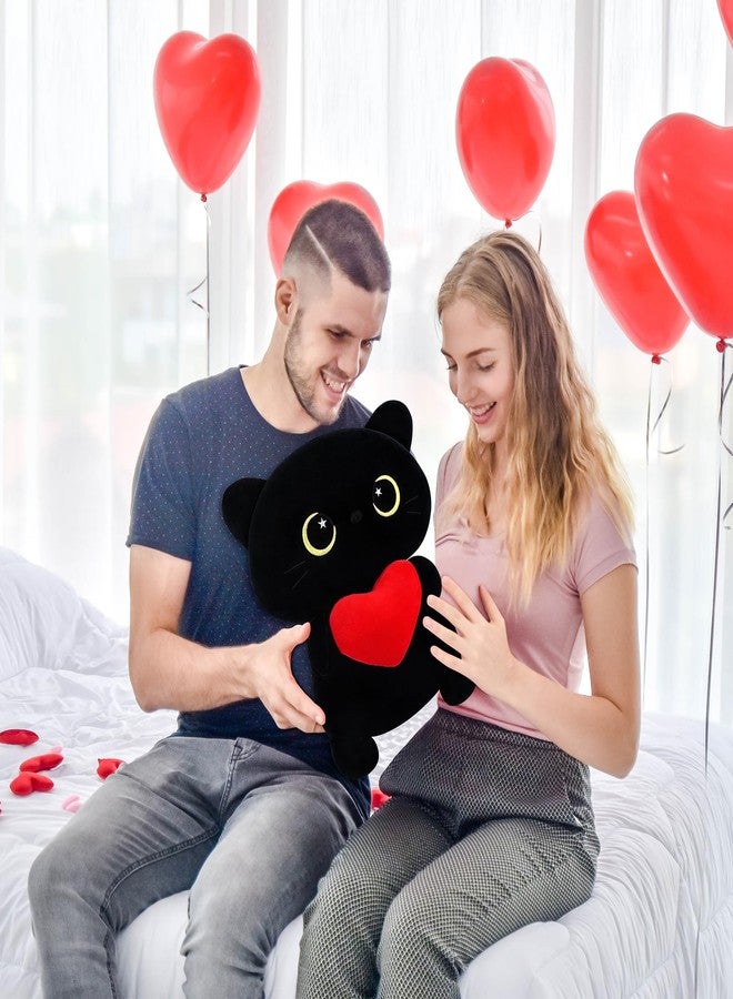 Achwishap Black Cat Plush,Cute Cat Stuffed Animal-14” Kawaii Black Cat Plush Toys Birthday Gifts for Girls Boys Adults,Cute Plushies Soft Kitten Plushie Cuddle Pillow for Kids,Red Love Heart Plush - Image 3
