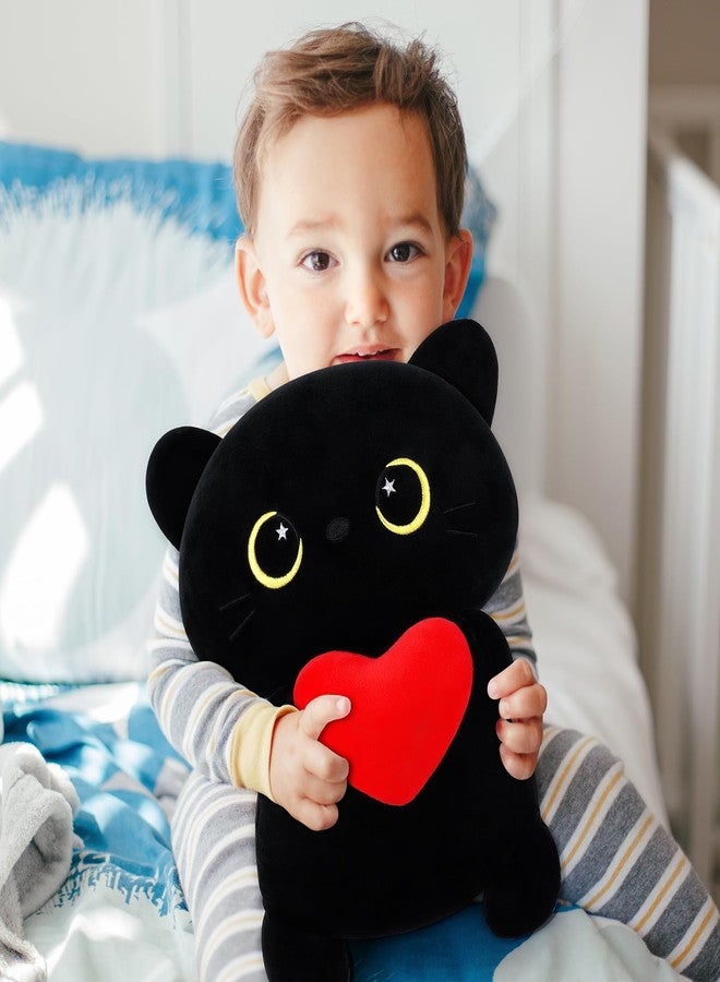 Achwishap Black Cat Plush,Cute Cat Stuffed Animal-14” Kawaii Black Cat Plush Toys Birthday Gifts for Girls Boys Adults,Cute Plushies Soft Kitten Plushie Cuddle Pillow for Kids,Red Love Heart Plush - Image 5