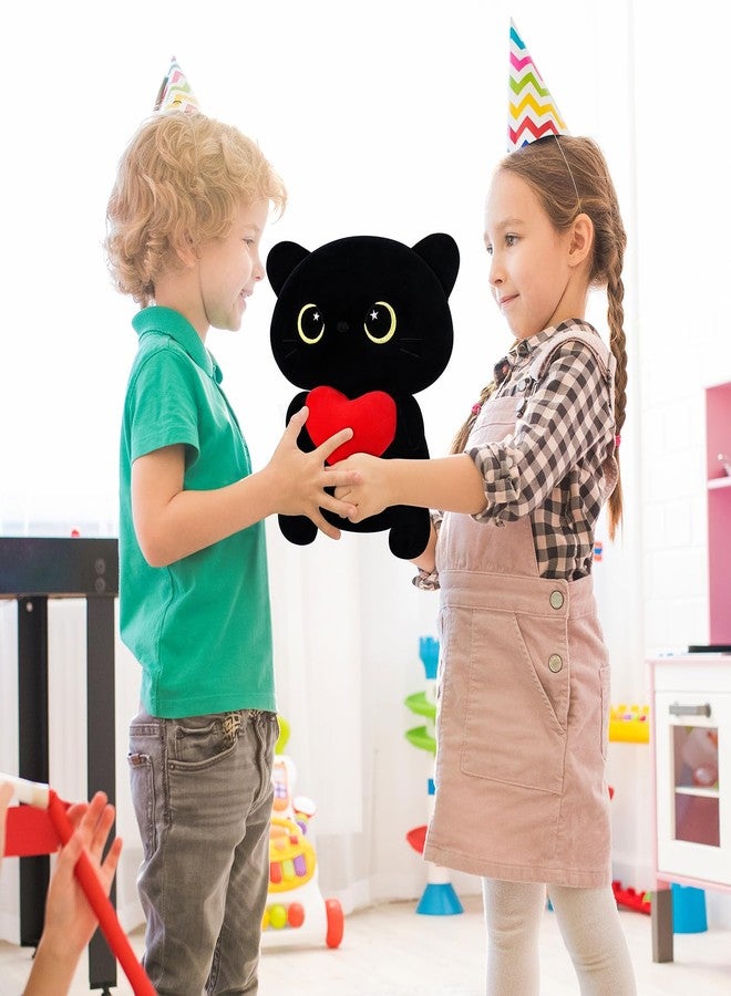 Achwishap Black Cat Plush,Cute Cat Stuffed Animal-14” Kawaii Black Cat Plush Toys Birthday Gifts for Girls Boys Adults,Cute Plushies Soft Kitten Plushie Cuddle Pillow for Kids,Red Love Heart Plush - Image 4