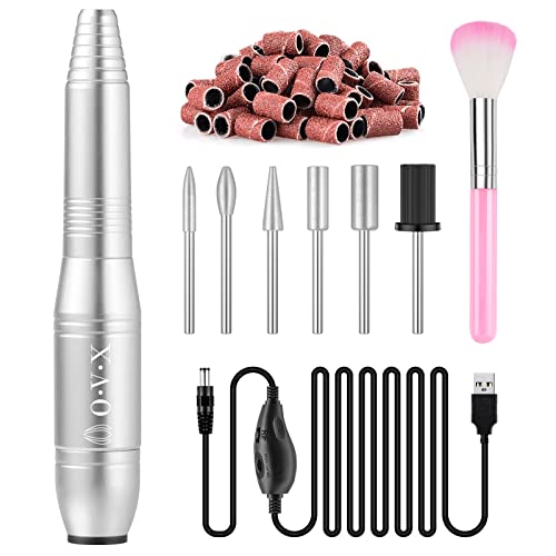OVX Nail Drills for Acrylic Nails Professional, Portable Electric Nail Filer Kit for Gel Nail with 6 PCS Nail Drill Bits and Sanding Bands Manicure Pedicure Polishing Shape Tools for Home Salon Silvery - Image 1