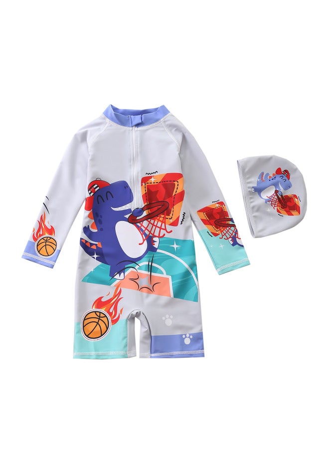 New Style Kids Swimwear Boys One-piece Cartoon Cute Dinosaur Swimsuit Long Sleeve Sun Protection Beach Surfing Suit Swimwear