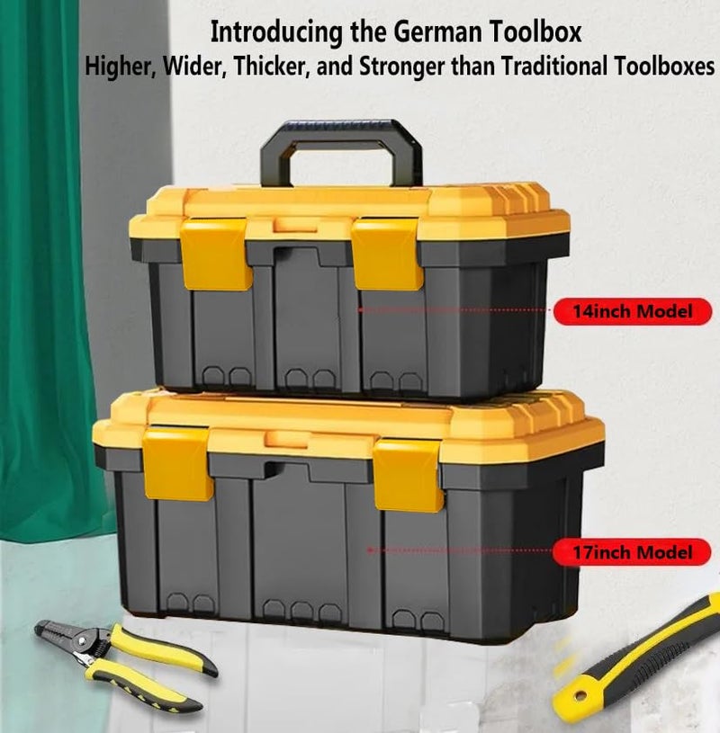 JPT 14-Inch Industrial-Grade Heavy-Duty Tool Box | Two Transparent Lids & One Removable Tray | Secure Tight Latch with Padlock Eye | Best for Electricians, Carpenters, Automobile Use & More - Image 2