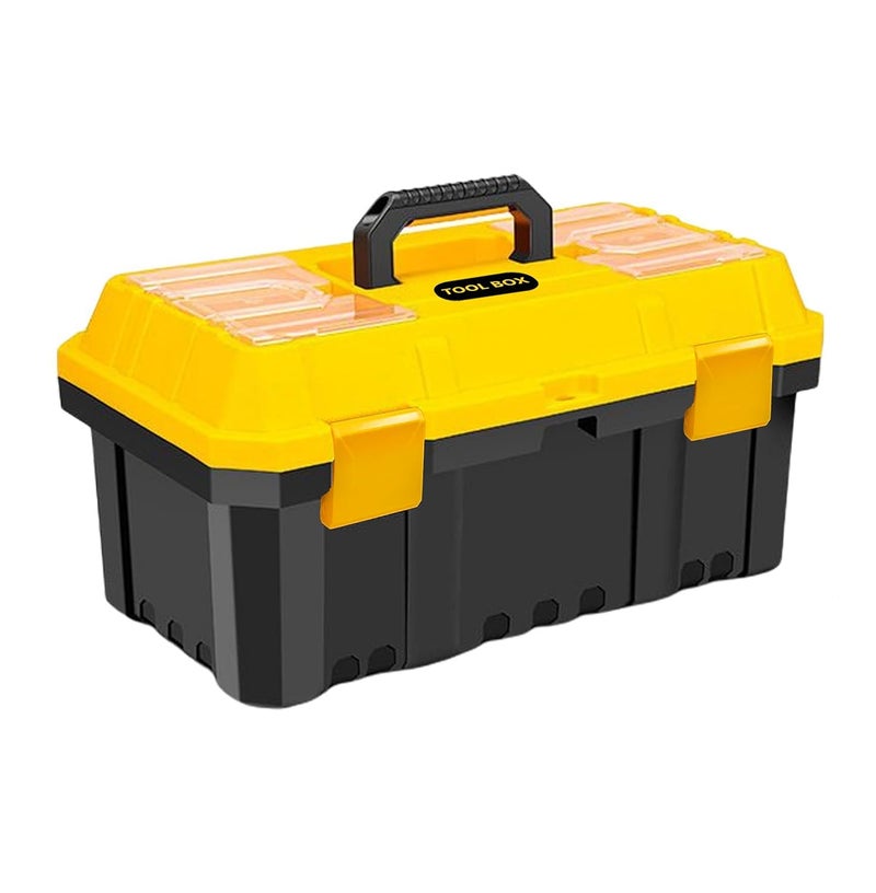 JPT 14-Inch Industrial-Grade Heavy-Duty Tool Box | Two Transparent Lids & One Removable Tray | Secure Tight Latch with Padlock Eye | Best for Electricians, Carpenters, Automobile Use & More - Image 1
