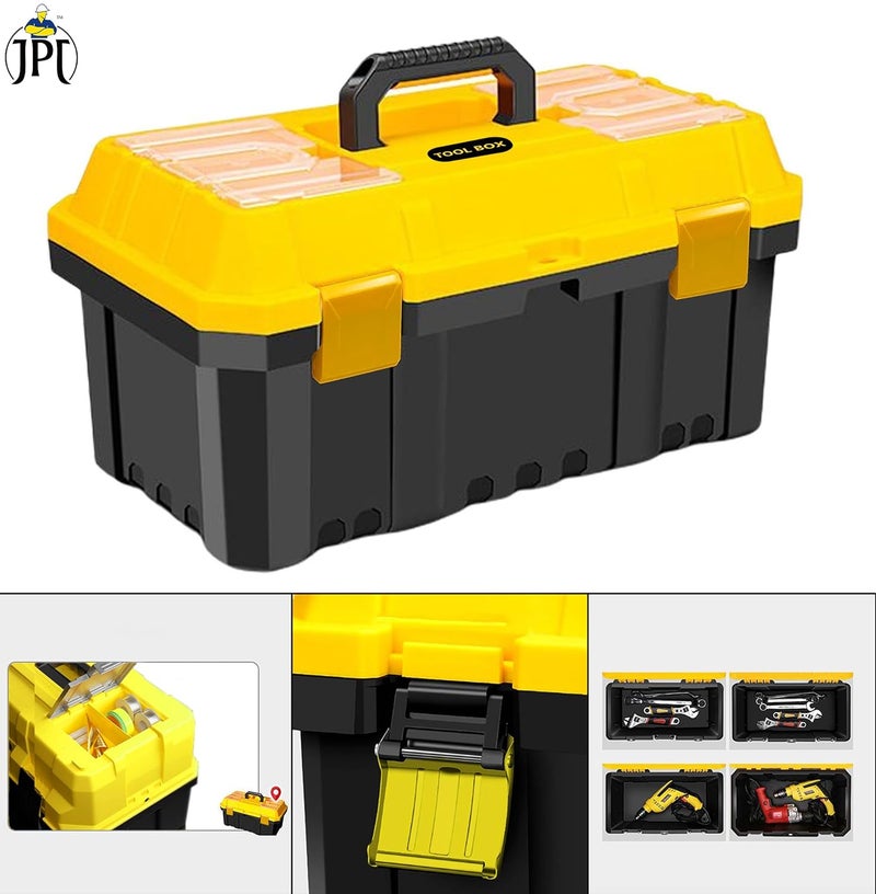 JPT 14-Inch Industrial-Grade Heavy-Duty Tool Box | Two Transparent Lids & One Removable Tray | Secure Tight Latch with Padlock Eye | Best for Electricians, Carpenters, Automobile Use & More - Image 4