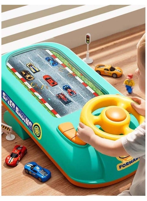 Car racing simulation game for children with a steering wheel and sound effects