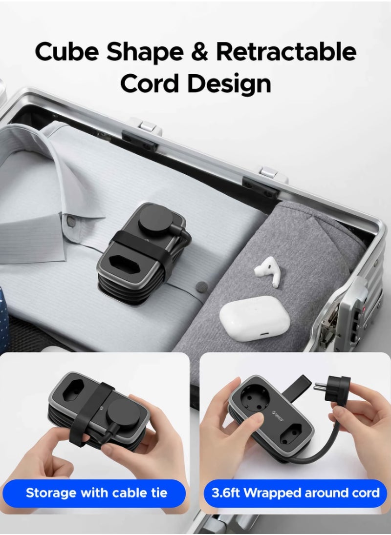 Orico - Power Strip, 5 In 1 Charging Smart Socket, Travel Mini Usb Power Strip, Packable Extension Cord With Two  Usb Outlets For Home Office Travelling, (1pc, Black, 2 Usb Outlets) - Image 1