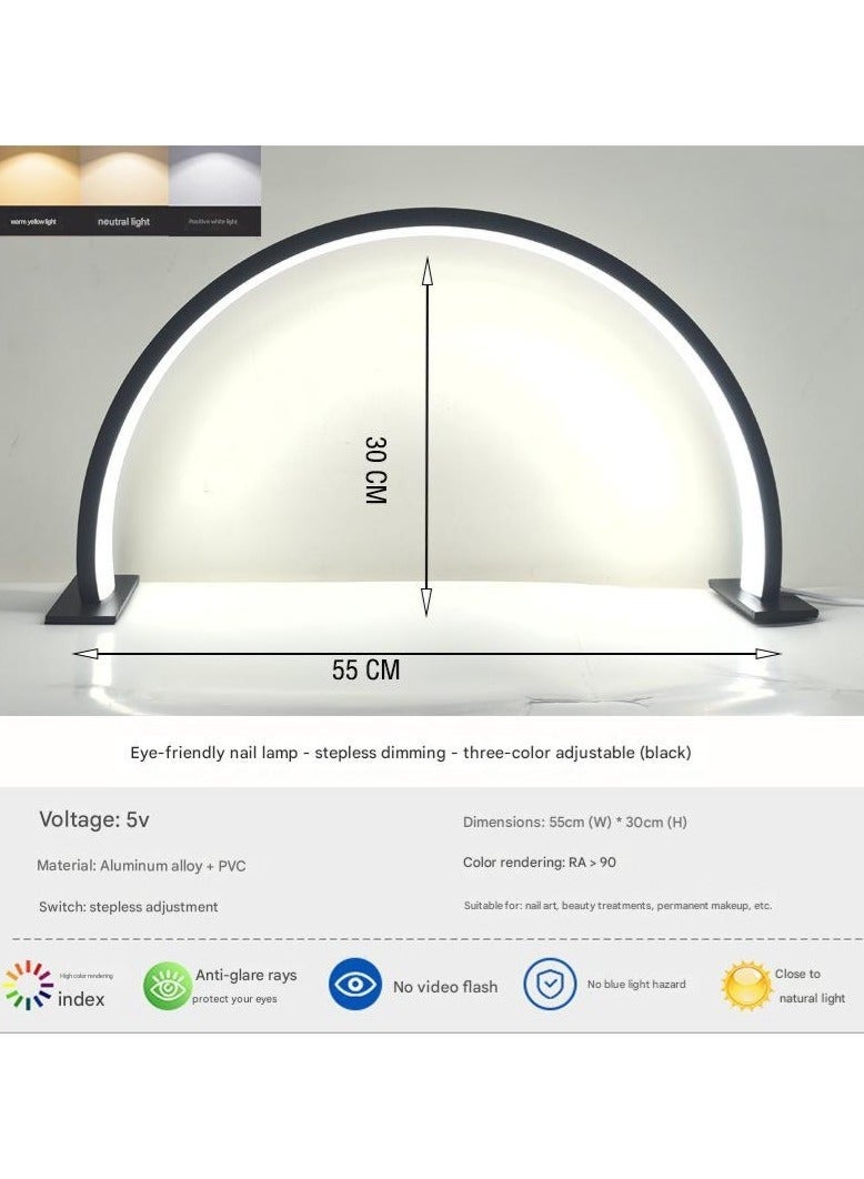 Bukela Half Moon Nail Desk Lamp,Lash Light Led Nail Tech Lamp for Desk,Half Moon Light,Estheticians Table Lamp for Lash Eyelash Extension Black,55*30cm - Image 5