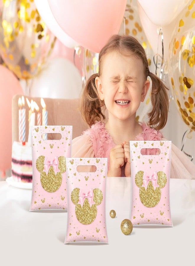 Reyoust 50Pcs Cartoon Pink Mouse Birthday Plastic Goodie Bags with Handles Gold Mouse Head Treat Gift Bags Pink Small Candy Bag for Kids Girls Birthday Baby Shower Party Favors - Image 4