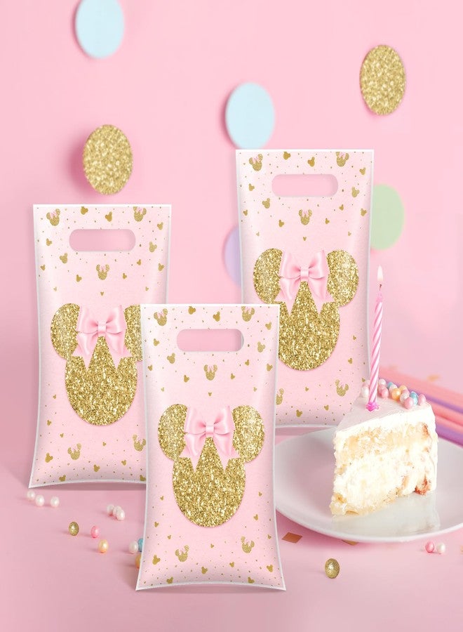 Reyoust 50Pcs Cartoon Pink Mouse Birthday Plastic Goodie Bags with Handles Gold Mouse Head Treat Gift Bags Pink Small Candy Bag for Kids Girls Birthday Baby Shower Party Favors - Image 5