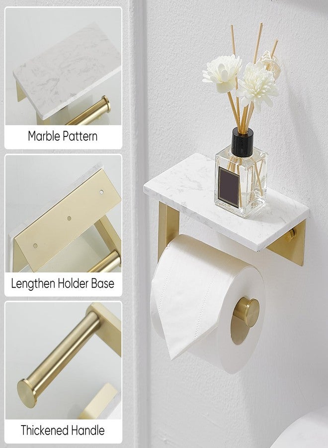 BATHLAVISH Toilet Paper Holder with Marble Shelf, 304 Stainless Steel Tissue Hand Holder Wall Mounted Toilet Paper Roll Hold with Phone Shelf for Bathroom Kitchen Washroom Bedroom, Brushed Gold - Image 4