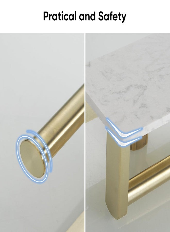 BATHLAVISH Toilet Paper Holder with Marble Shelf, 304 Stainless Steel Tissue Hand Holder Wall Mounted Toilet Paper Roll Hold with Phone Shelf for Bathroom Kitchen Washroom Bedroom, Brushed Gold - Image 3