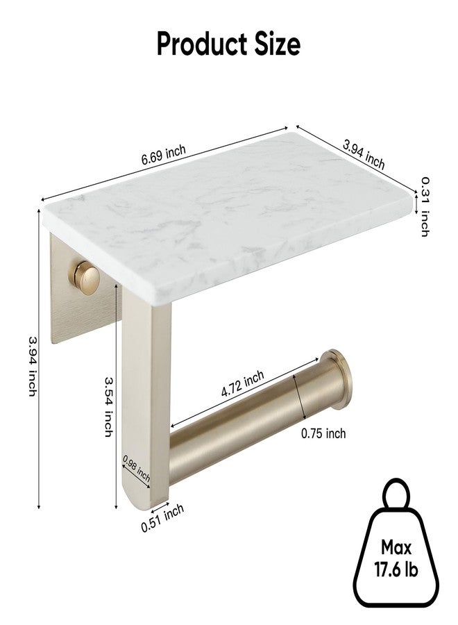 BATHLAVISH Toilet Paper Holder with Marble Shelf, 304 Stainless Steel Tissue Hand Holder Wall Mounted Toilet Paper Roll Hold with Phone Shelf for Bathroom Kitchen Washroom Bedroom, Brushed Gold - Image 2