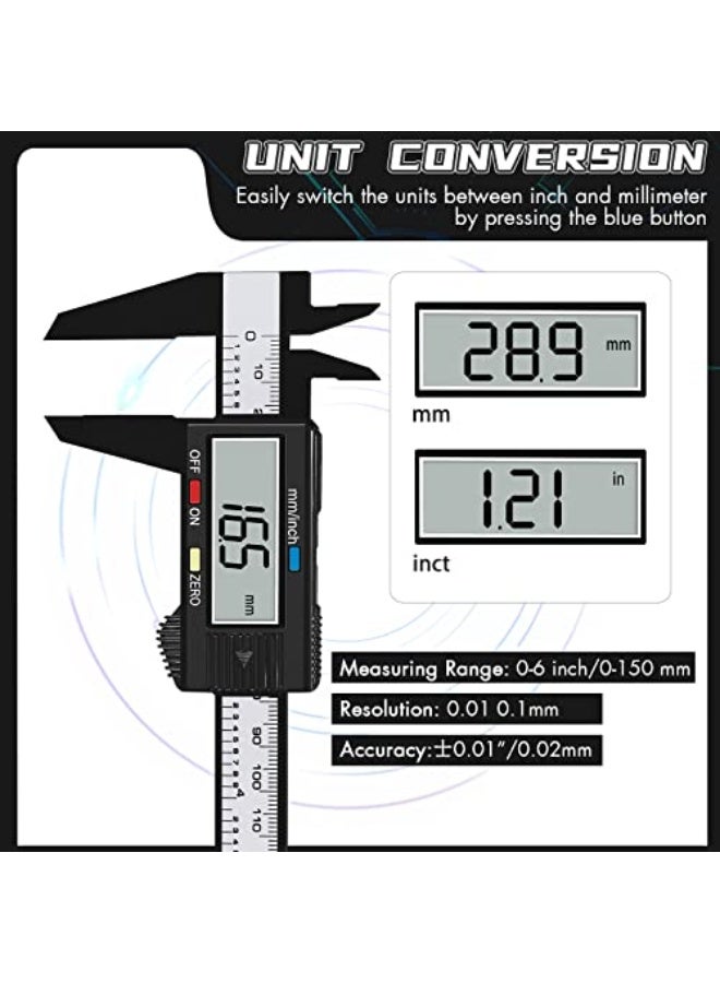 Electronic Digital Calipers, inch and Millimeter Conversion,LCD Screen displays 0-6" Caliper Measuring Tool, Automatic Shutdown, Suitable for DIY/Jewelry Measurement (New150mm ) - Image 2