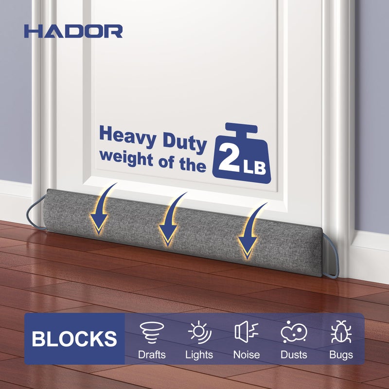 HADOR 32 Inch Weighted Door Draft Stopper - Under Door Snake Pillow, Blocks Cold Air/Wind/Noise, Heavy Duty Soundproof Bottom Filler (Covers Gaps Up to 3"), Winter Patio Sliding Window Seal, Grey - Image 2