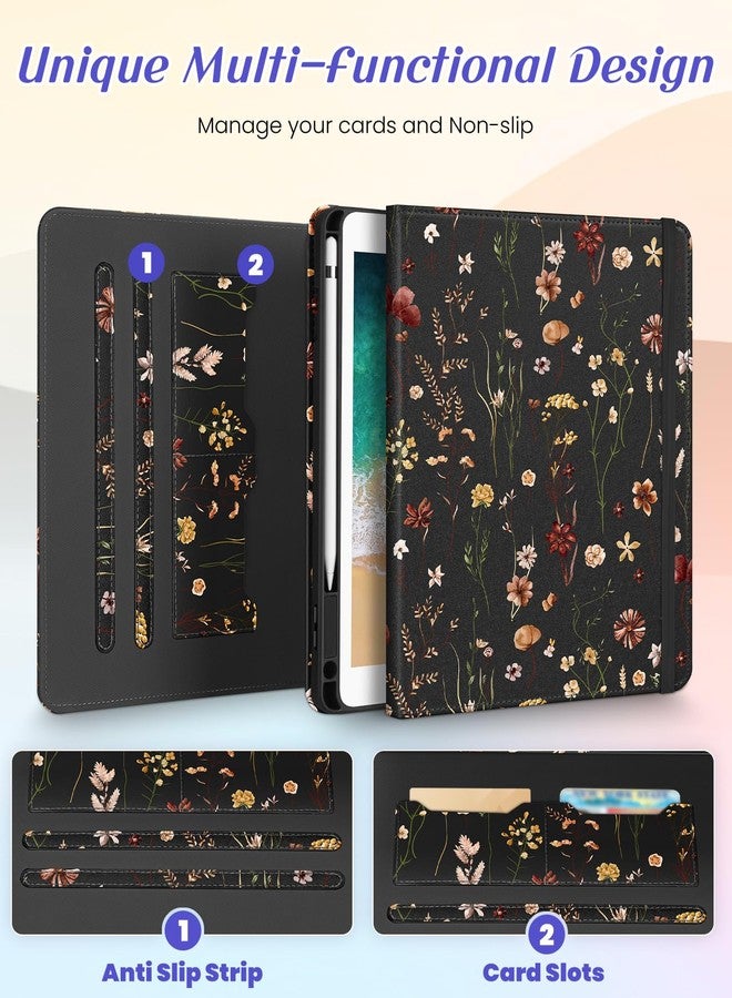 Kidcube for iPad 5th Generation Case 2017/Air 1st 2013/Pro 9.7 Inch Case 2016 - Women Girls Kids Cute Rotating Stand Folio Cover with Pencil Holder & Card Slot Girly Flowers Floral Unique Design Cover - Image 3