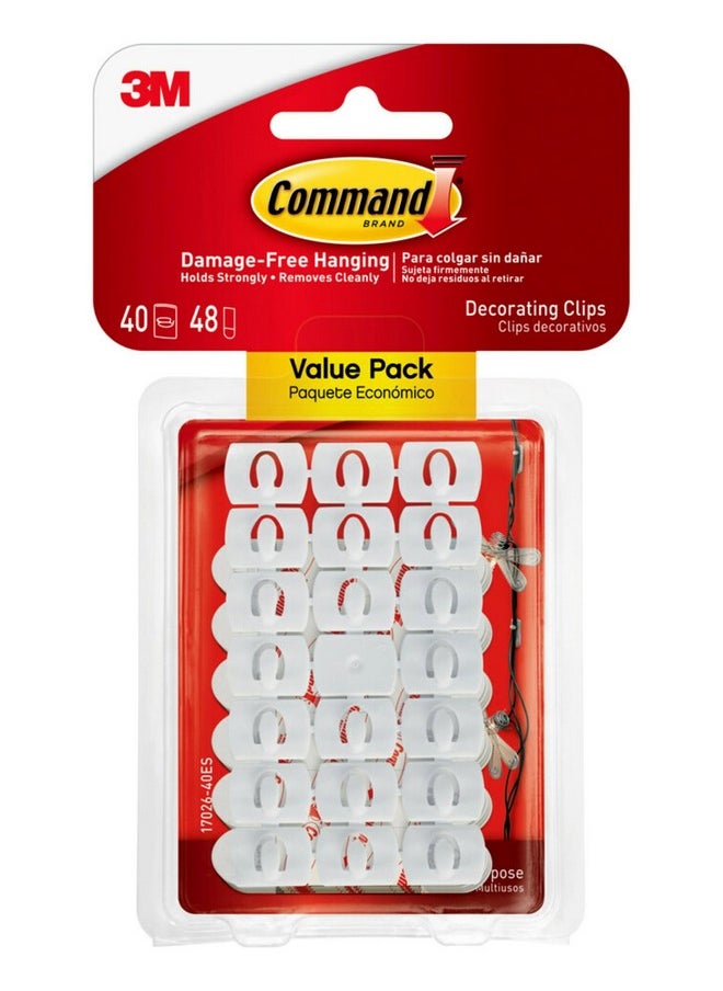 Command - Command Decorating Clips, 40 Clips and 48 Command Strips, Damage Free Hanging Light Clips with Adhesive Strips, No Tools Small Wall Clips for Hanging Lights and Cables for Christmas Decorations - Image 1