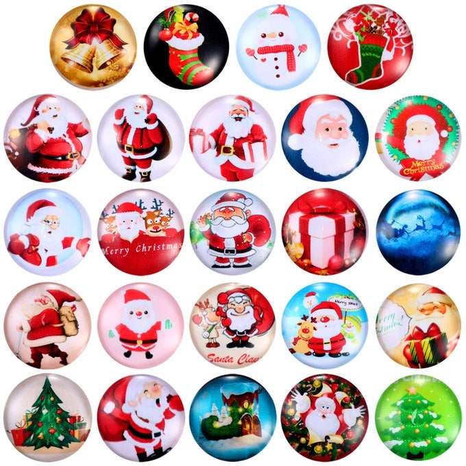 24 Piece Christmas 3D Glass Fridge Magnets Xmas Decorative MultiColor Office Refrigerator and Whiteboard Magnets for Christmas Party Decor