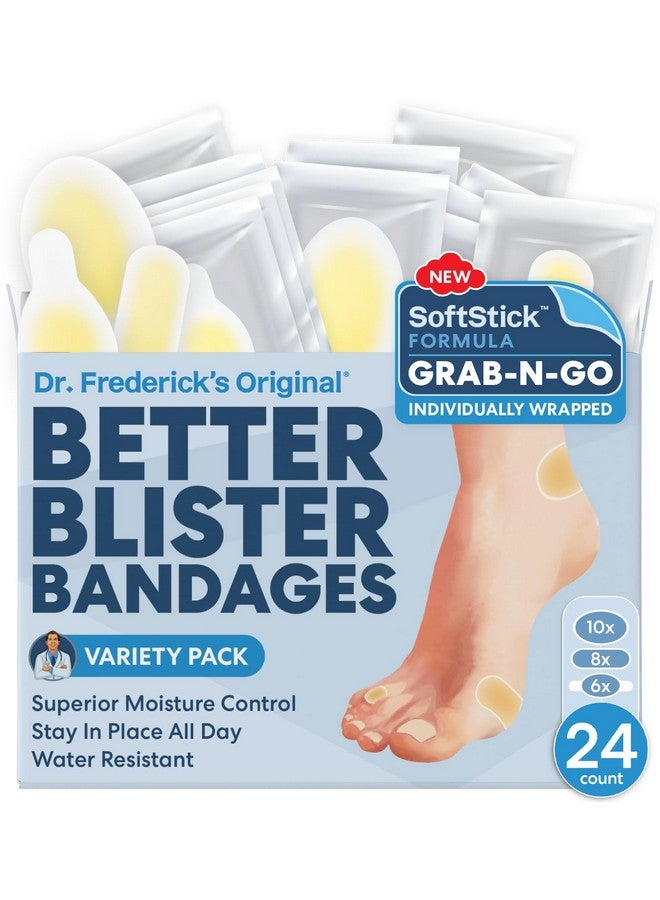 Dr. Frederick's Original SoftStick Better Blister Bandages - 24 ct - Extra Soft, Extra Stick - Grab-N-Go - Water Resistant Hydrocolloid Bandages for Blister Prevention - Variety Pack - Image 1