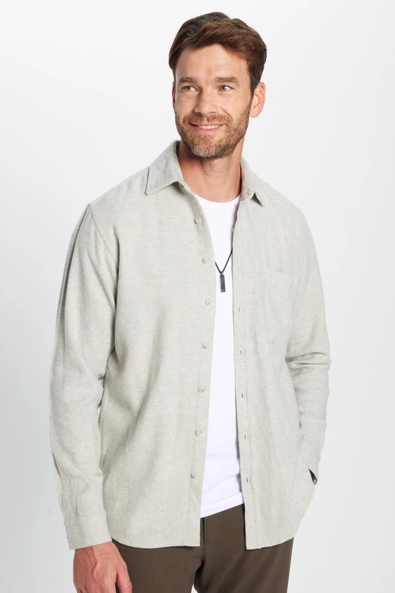 Tudors Men's Classic Fit Regular Cut Lumberjack Single Pocket Plain Gray Winter Shirt