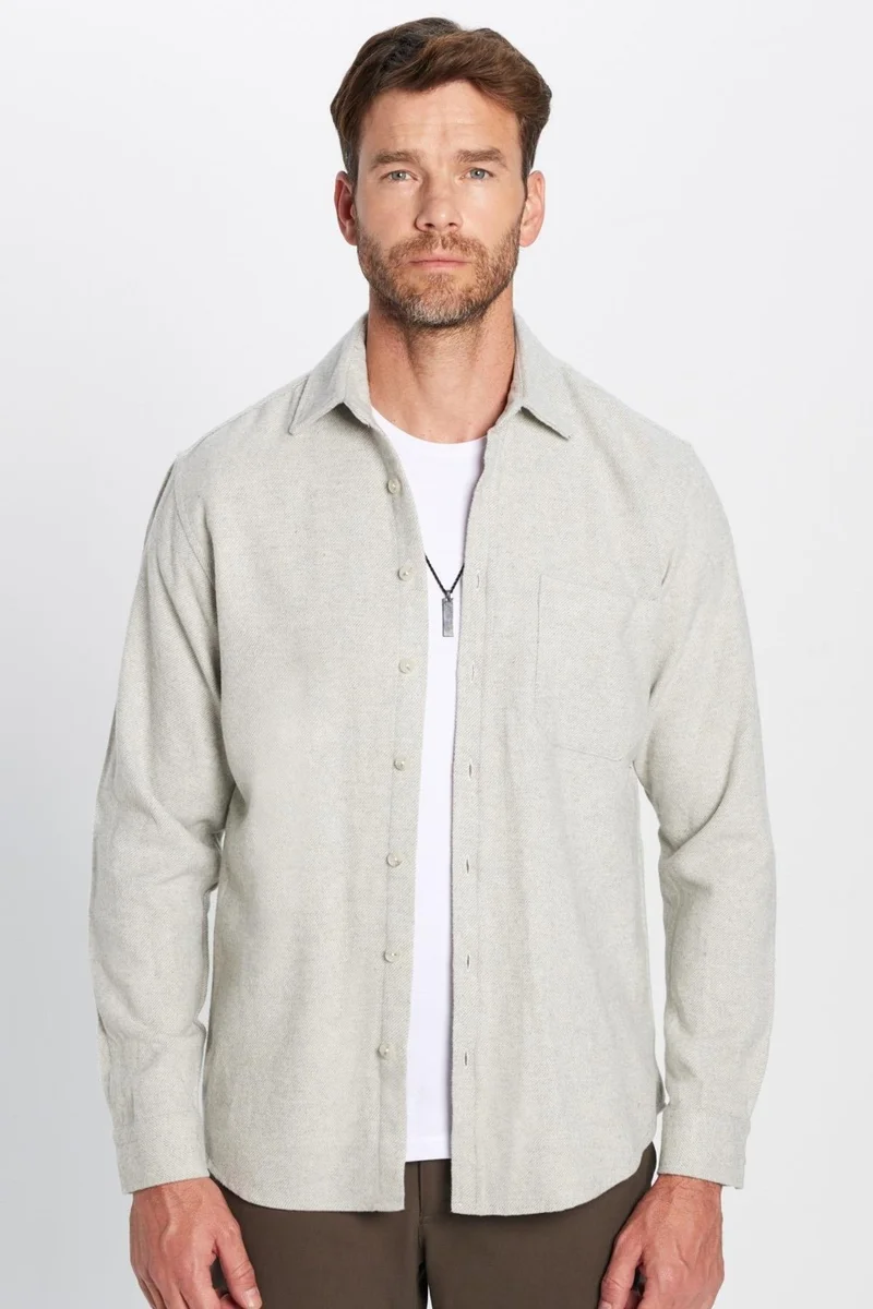 Tudors Men's Classic Fit Regular Cut Lumberjack Single Pocket Plain Gray Winter Shirt