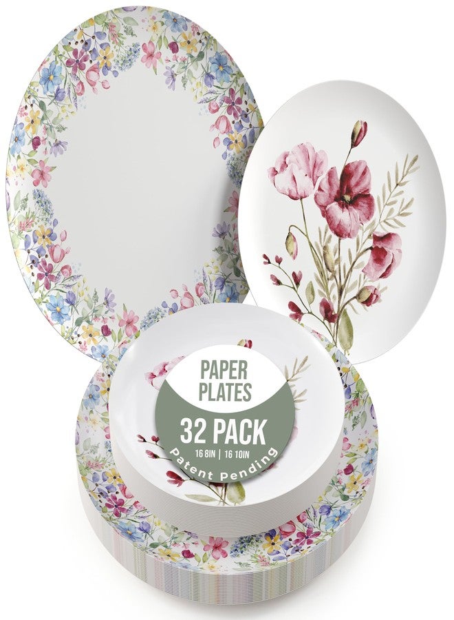 Trendables Heavy Duty Paper Plates Set For 16 Guests - 16 Each Of 8-inch And 10-inch Disposable Plates For Party - Fancy 32 Piece Dinnerware Set For All Occasions | Floral Design, Provincial - Image 1