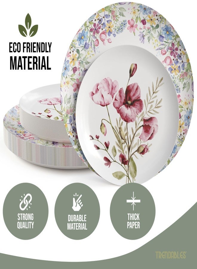 Trendables Heavy Duty Paper Plates Set For 16 Guests - 16 Each Of 8-inch And 10-inch Disposable Plates For Party - Fancy 32 Piece Dinnerware Set For All Occasions | Floral Design, Provincial - Image 3