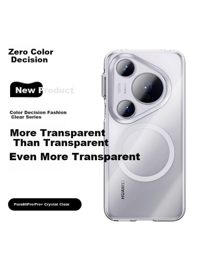 Defense Transparent Magnetic Full Protection Case For Huawei Pura80pro, Clear Anti-drop Case For Pura80pro+ With High Definition Ice Gold Shell - Image 1