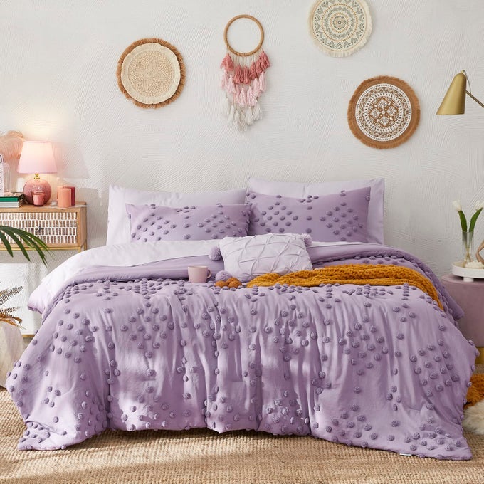 PURPLE QUEEN COMFORTER SET FOR GIRLS 7 PIECES POM TUFTED BED IN A BAG TWIN BEDDING SETS WITH SHEETS PILLOWCASES SHAMS ALL SEASON KIDS COMFORTER SET