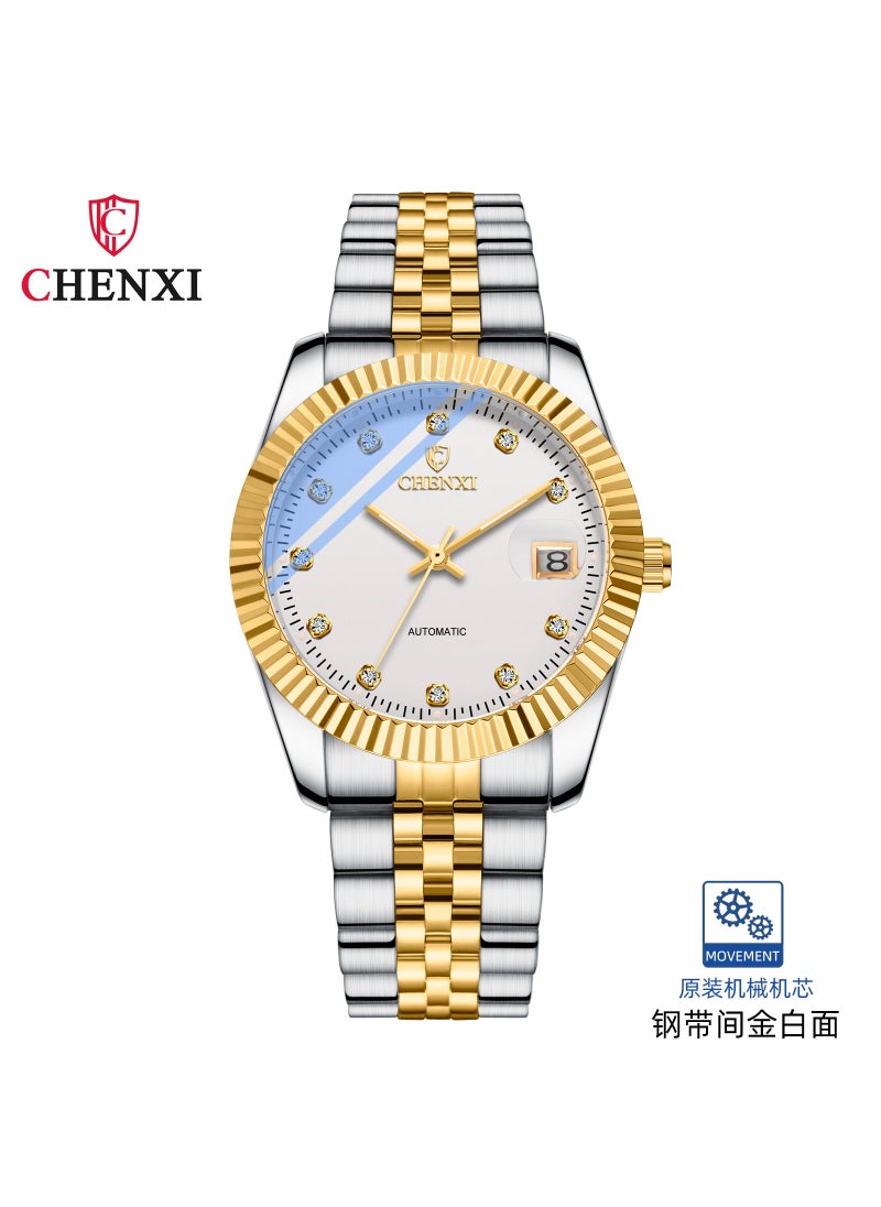 Chenxi - Golden mechanical watch CHENXI brand steel band watch 8804A factory direct fashion trendy business mechanical watchBetween gold and white noodles Between gold and white noodles - Image 1