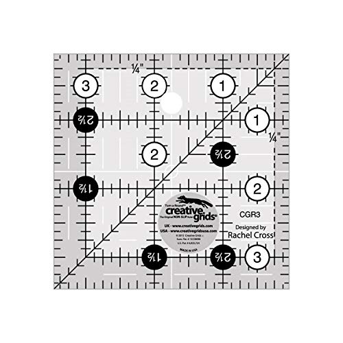 Creative Grids Quilt Ruler 3-1/2in x 3-1/2in Square – CGR3 – Made in USA, Non-Slip Grip Acrylic Quilting, Sewing, Crafting, Patchwork Ruler for Measuring & Cutting Fabric - Image 1