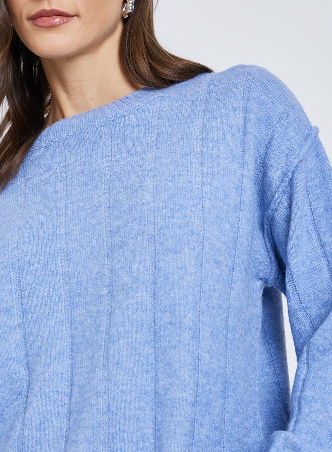 Styli Medium Blue Regular Fit Brushed Yarn Ribbed Sweater - Image 3