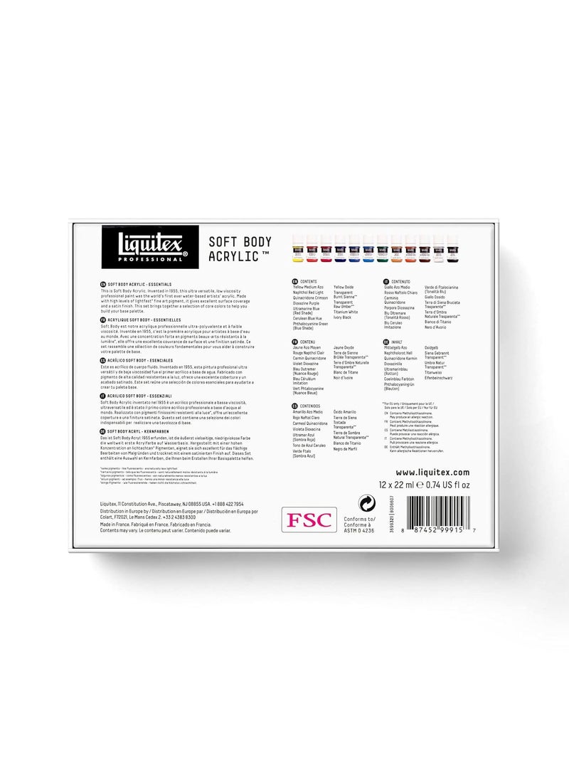 Liquitex - Liquitex Professional Soft Body Acrylic Paint, Essential Set, 12 Colors - Image 1