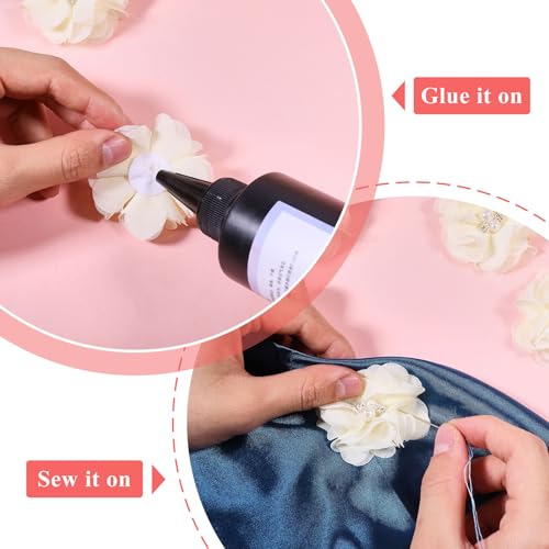 beinkmake 40Pcs Rhinestone Pearl Chiffon Flowers Sewing Fabric Appliques for Clothing Light Yellow Fabric Flowers DIY Hair Dressing Accessories for Women, Diameter 2.36 in - Image 4